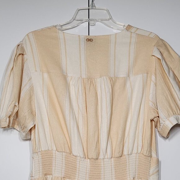 Sam Edelman Christy Twist Front Midi Striped Dress Women's Size L Beige - Picture 6 of 8